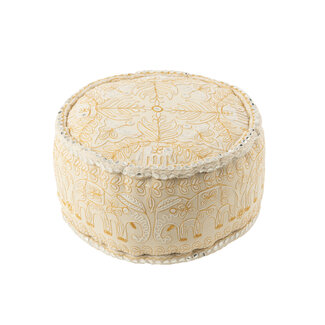 J-Line Poef Rond Olifanten+Spiegels Katoen Crème/Goud Groot