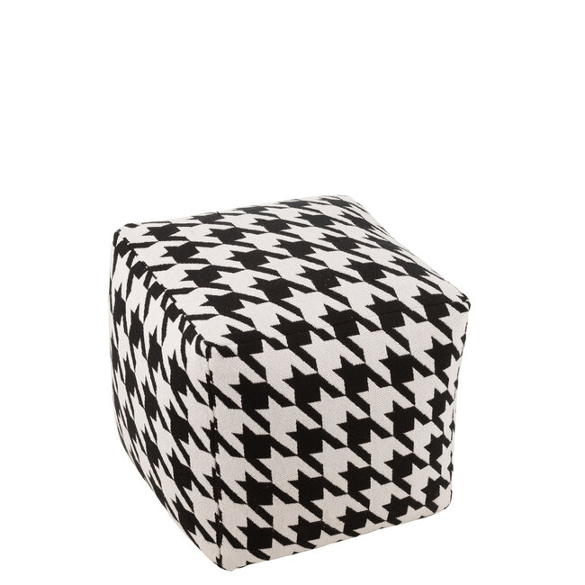J-Line Poef Groot Patroon Pied-De-Poule Katoen Wit/Zwart