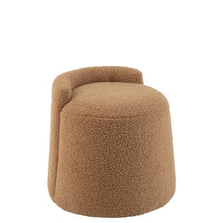J-Line Teddy ronde+rug bouclé camel poef