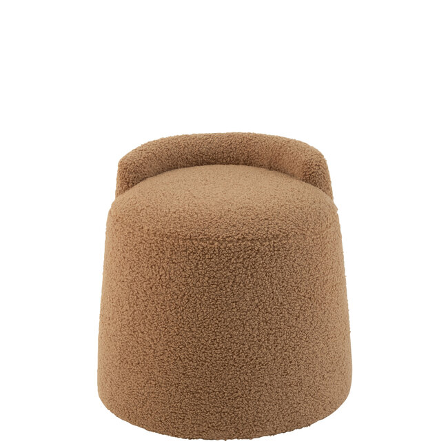 J-Line Teddy ronde+rug bouclé camel poef