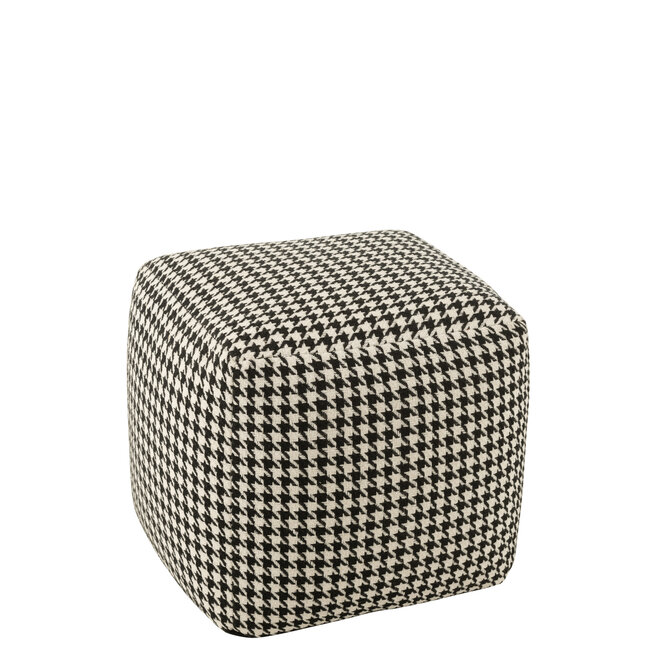 J-Line Katoenen poef in wit/zwart pied-de-poule