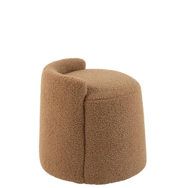 J-Line Teddy ronde+rug bouclé camel poef
