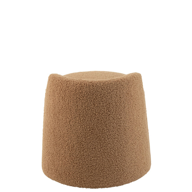 J-Line Teddy ronde+rug bouclé camel poef