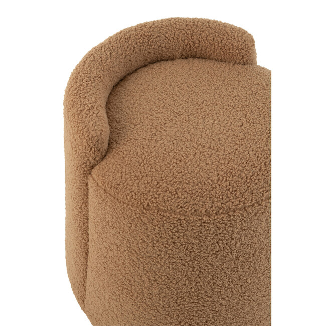 J-Line Teddy ronde+rug bouclé camel poef