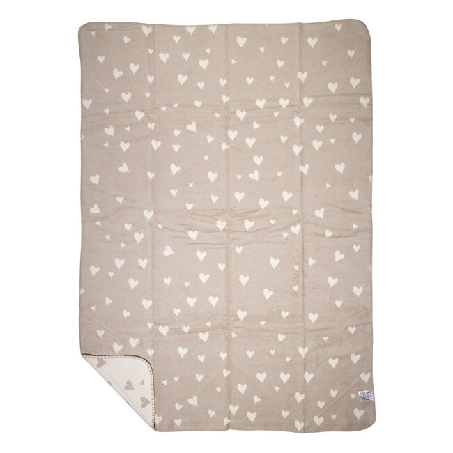 plaid met  hartjes beige creme 130x180cm