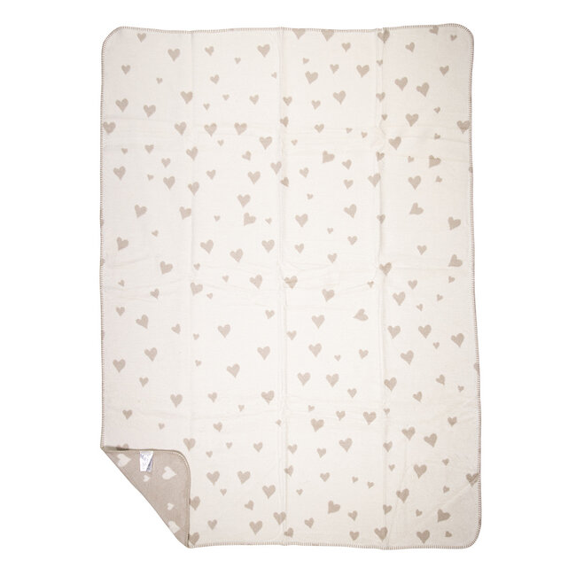 plaid met  hartjes beige creme 130x180cm
