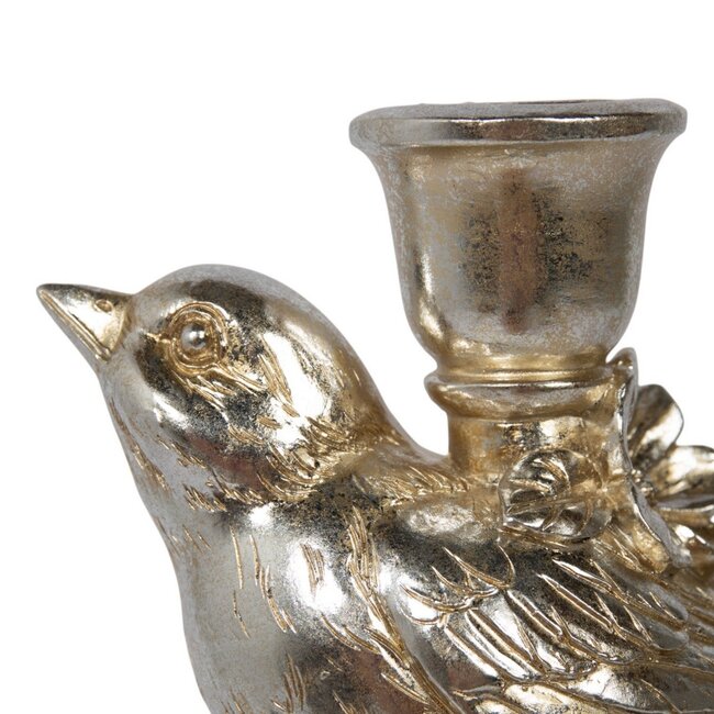 Mars & More Kaarsenhouder 1 vogel met bloem hars zilver 13,6x9,6x20cm