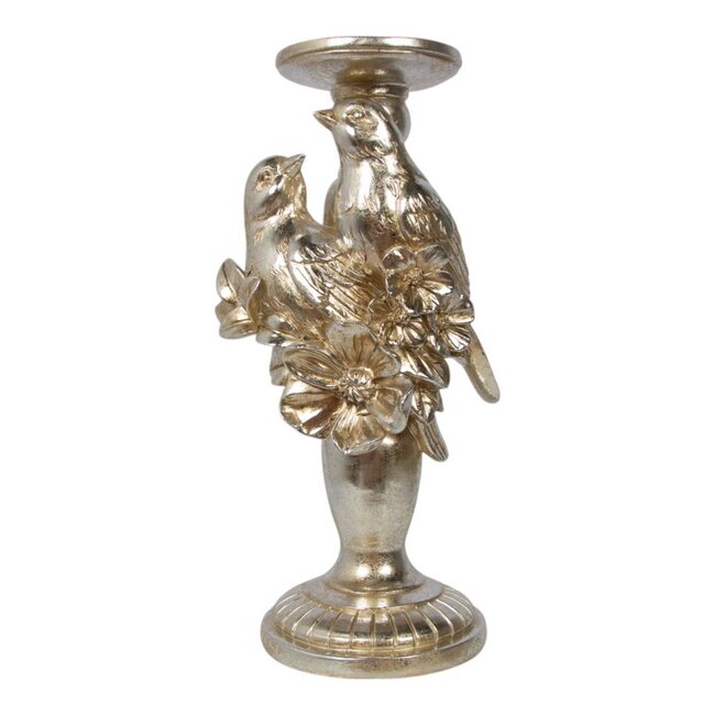 Mars & More Kaarsenhouder 2 vogels met bloem hars zilver 13,6x11x28,7cm
