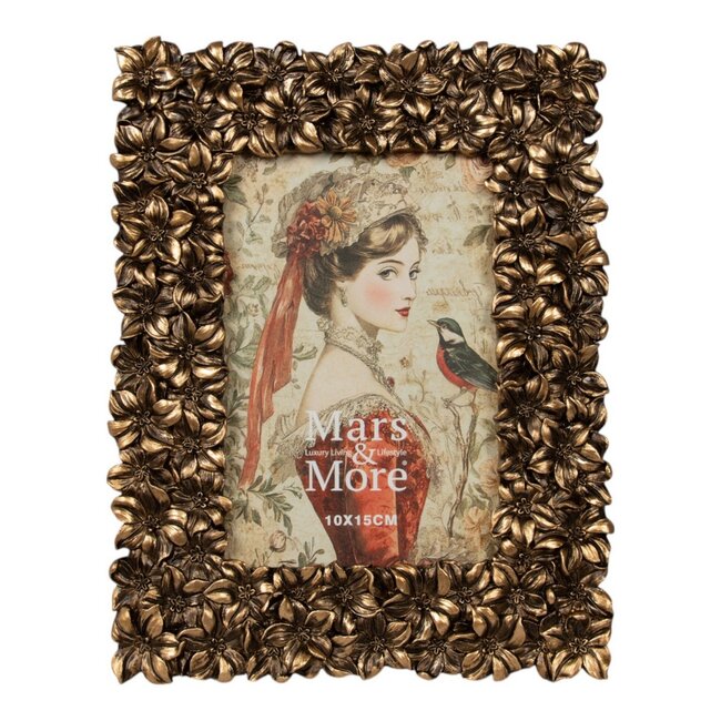 Mars & More Fotolijst rechthoek allover bloemen hars goud 17x2x22cm