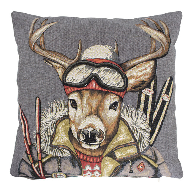 Mars & More gobelin kussen ski vrienden hert 45x45cm