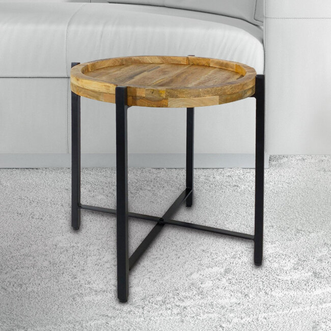 Dream-Living Mangohouten bijzettafel ronde salontafel ø46xH45cm