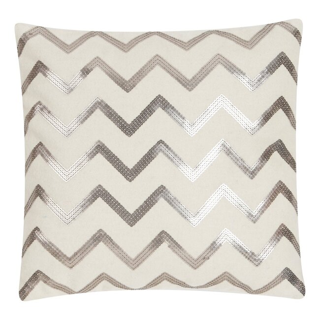 Linen & More Zigzag Sequin kussen gebroken wit 45x45cm