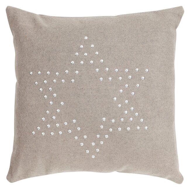 Linen & More Stud Star On Felt kussen taupe 43x43cm