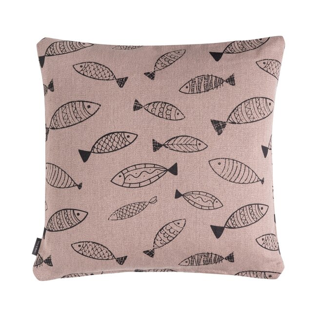 Linen & More Fishes kussen Taupe zwart 45x45cm