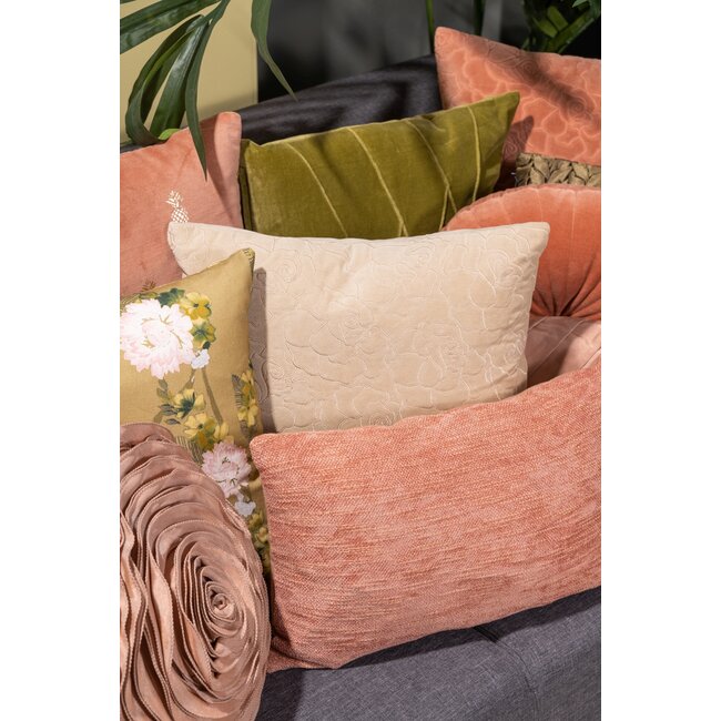 Linen & More Rose Embroidery kussen beige 45x45cm