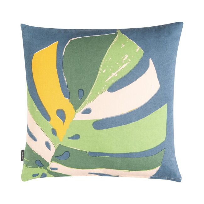 Linen & More Monstera kussen blauw 45x45cm