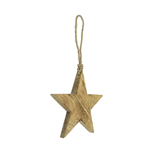 Mars & More ster hanger mango hout aan touw 15cm*