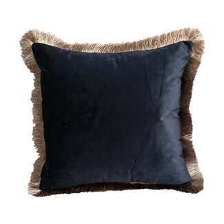 Mars & More kussen fluweel gouden franjes navy 45x45cm