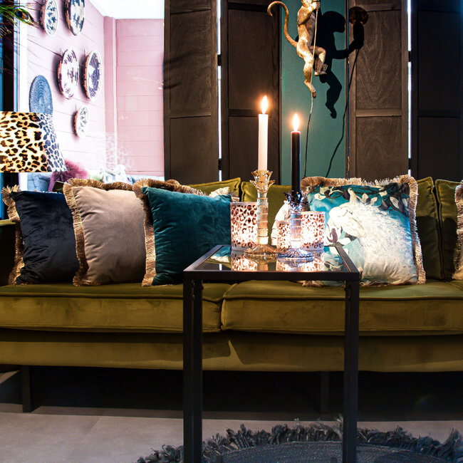 Mars & More kussen fluweel gouden franjes navy 45x45cm