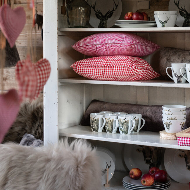 Mars & More kussen katoen donker rood ruit 55x55cm