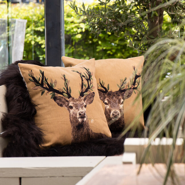 Mars & More gobelin kussen blader gewei bloem wit 45x45cm