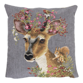 Mars & More gobelin kussen bloemen ree 45x45cm