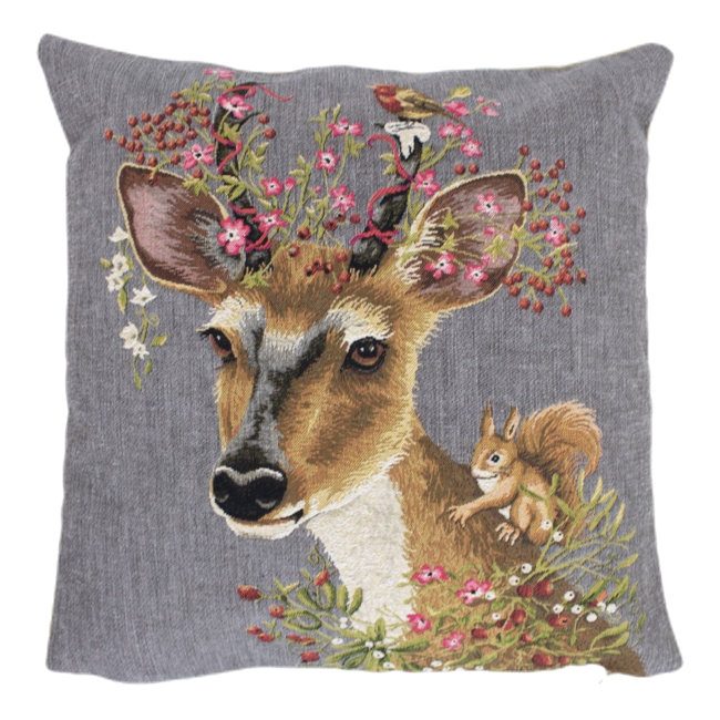 Mars & More gobelin kussen bloemen ree 45x45cm
