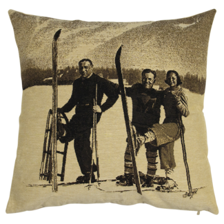 Mars & More gobelin kussen sepia 3 skiers 45x45cm
