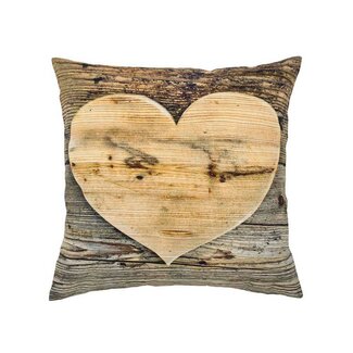 Mars & More canvas kussen houten hart dubbelzijdig 33x33cm Mars & More canvas kussen houten hart dubbelzijdig 33x33cm