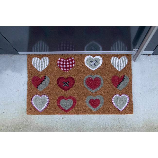 Mars & More deurmat kokos hartjes rood wit beige 75cm
