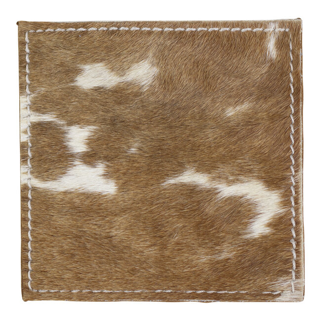 Mars & More onderzetter koehuid vierkant bruin/wit 10cm (set of 4)