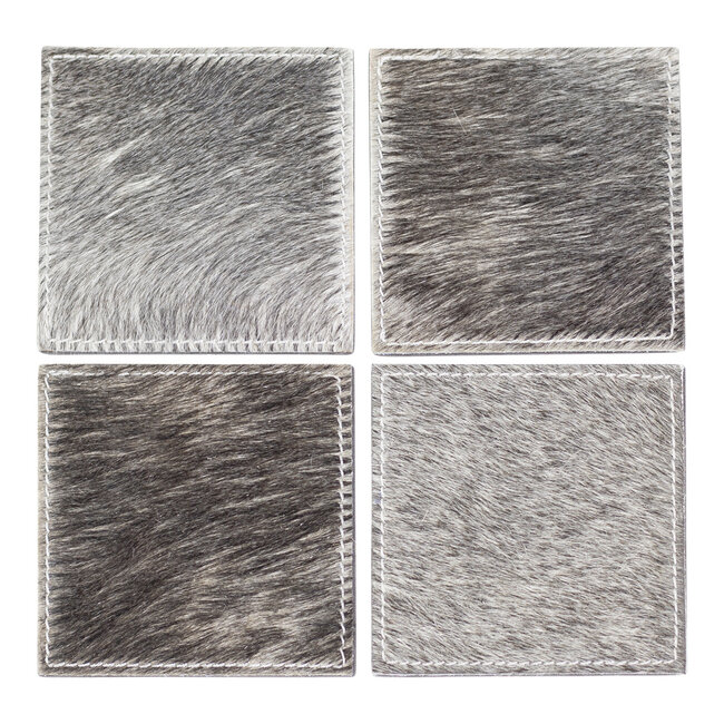 Mars & More onderzetter koehuid vierkant grijs 10cm (set of 4)