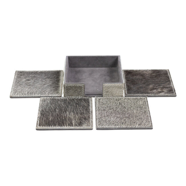 Mars & More onderzetter koehuid vierkant grijs 10cm (set of 4)