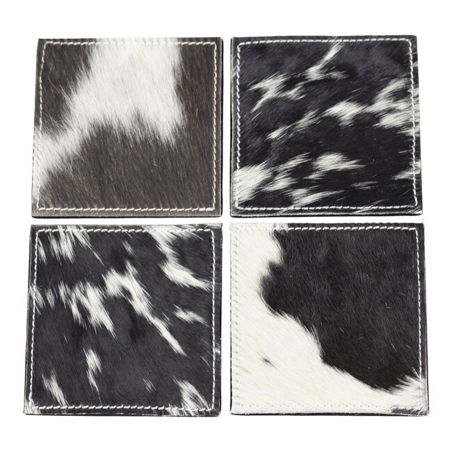 Mars & More onderzetter koehuid vierkant zwart/wit 10cm (set of 4)