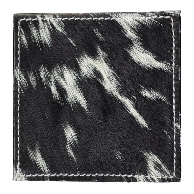 Mars & More onderzetter koehuid vierkant zwart/wit 10cm (set of 4)