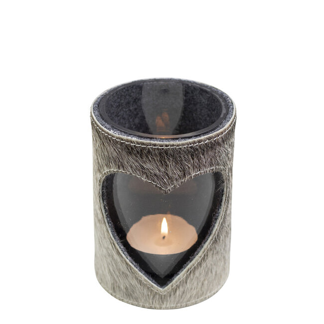 Mars & More windlicht koe hart grijs 15cm