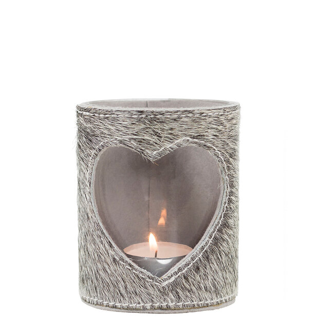 Mars & More windlicht koe hart grijs 15cm