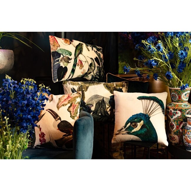 Mars & More groot kussen fluweel exotische blauwe vogel 40x60cm*