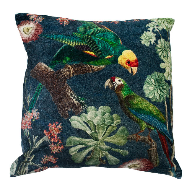 Mars & More kussen fluweel charming papegaaien groen blauw 45x45cm*