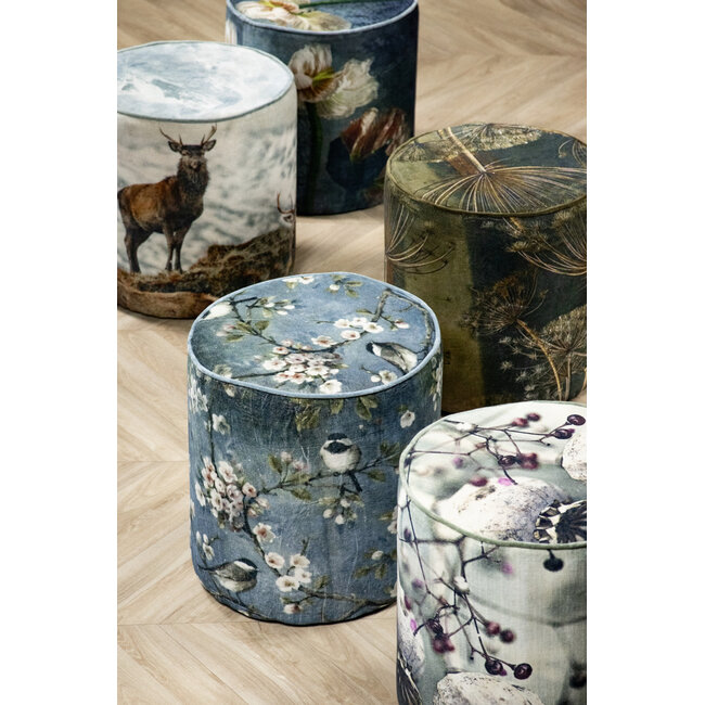 Mars & More poef fluweel natuur papaver 40x40x45cm*