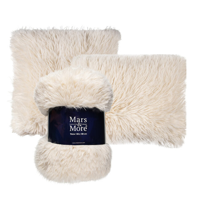 Mars & More kussen teddy langhaar all over gebroken wit 45x45cm