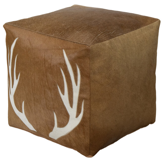 Mars & More poef koehuid vierkant gewei bruin 45x45x45cm