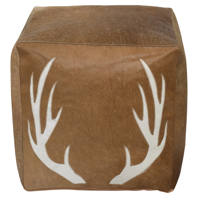 Mars & More poef koehuid vierkant gewei bruin 45x45x45cm