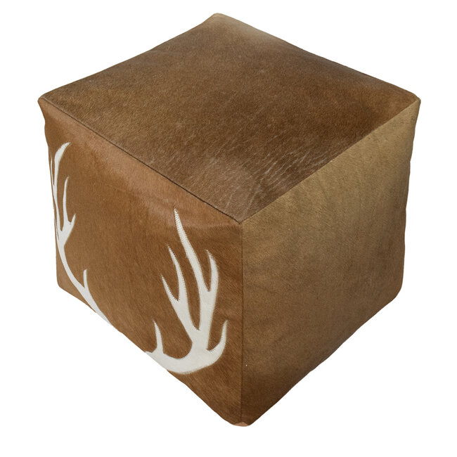 Mars & More poef koehuid vierkant gewei bruin 45x45x45cm