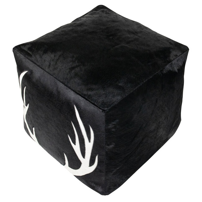 Mars & More poef koehuid vierkant gewei zwart 45x45x45cm