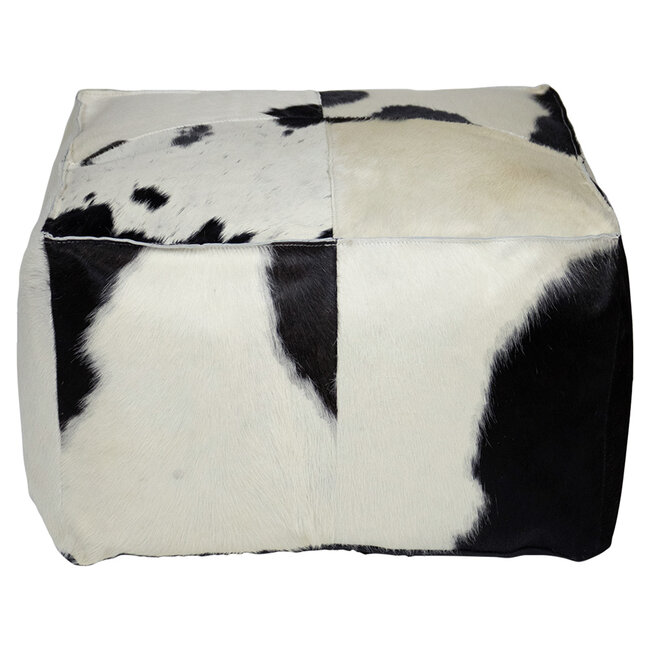 Mars & More poef koehuid vierkant zwart/wit 50x50x30cm
