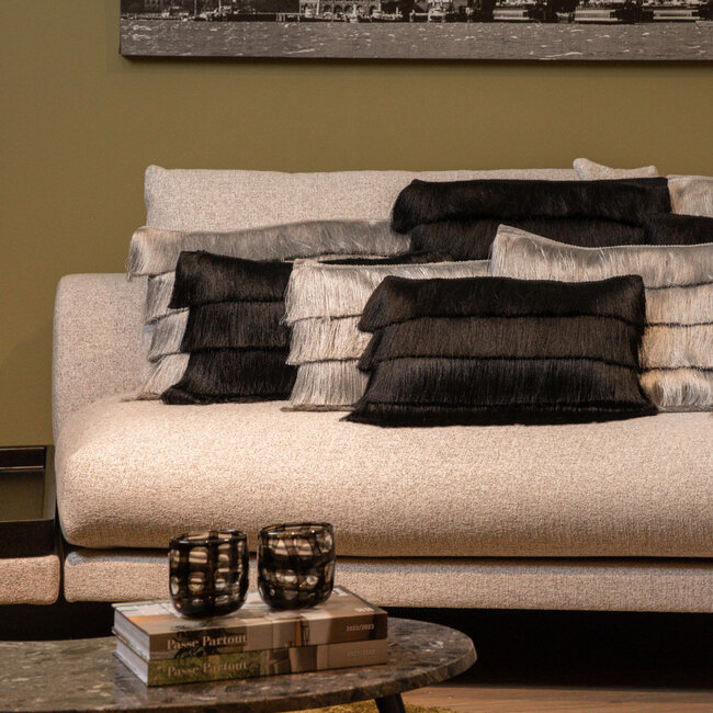 Mars & More groot kussen franjes zwart 40x60cm