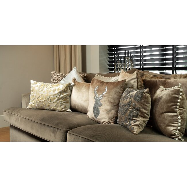 Mars & More half kussen fluweel pom pom taupe 35x45cm