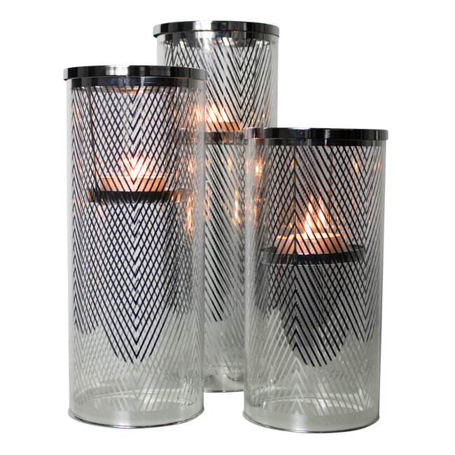 Mars & More *windlicht cilinder zilver visgraat breed medium 30cm*