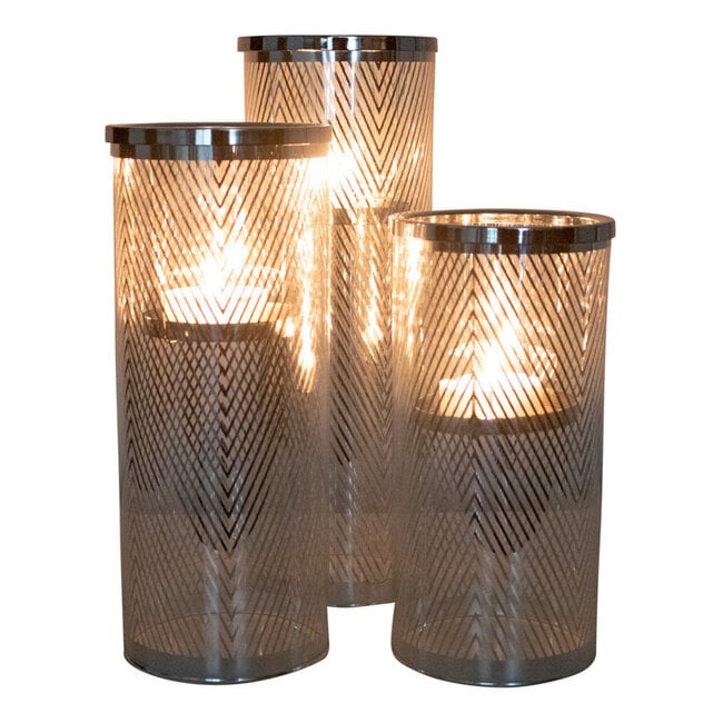 Mars & More *windlicht cilinder zilver visgraat breed medium 30cm*